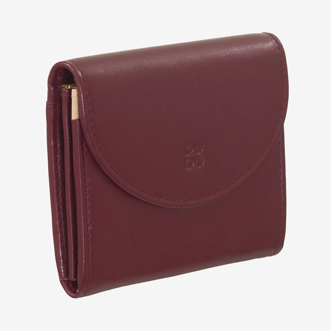 DUDU Cartera Mini Slim para Mujer de Piel Auténtica con Monedero con Cremallera, Cierre de Botón, Cartera Compacta de Color