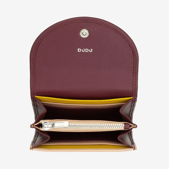 DUDU Cartera Mini Slim para Mujer de Piel Auténtica con Monedero con Cremallera, Cierre de Botón, Cartera Compacta de Color