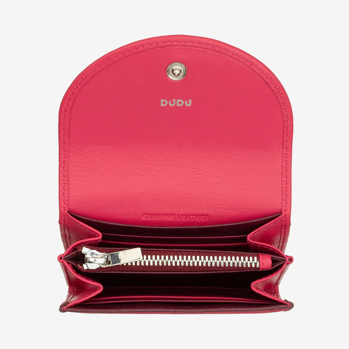 DUDU 미니 슬림 여성용 정품 가죽 지갑, 지퍼 동전 지갑, 버튼 클로저, 컴팩트 컬러 지갑