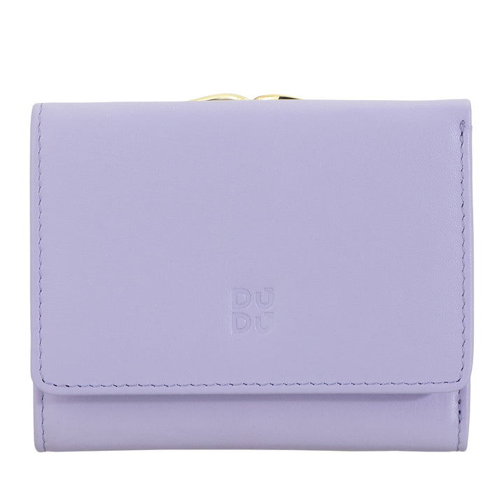 Carteira feminina pequena DUDU em couro RFID com porta-moedas Compact Click Clac e 6 porta-cartões