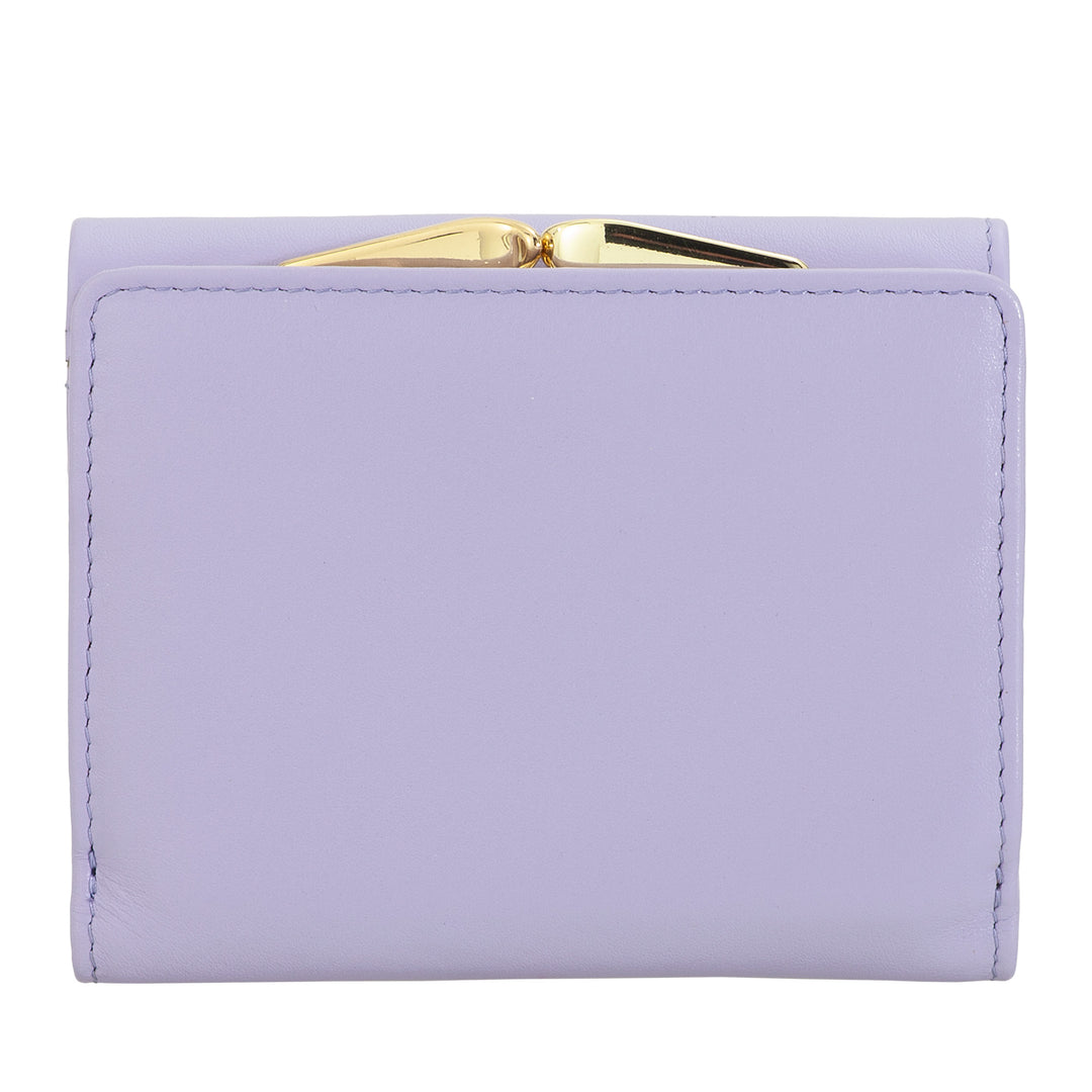 Carteira feminina pequena DUDU em couro RFID com porta-moedas Compact Click Clac e 6 porta-cartões