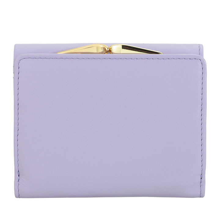 Carteira feminina pequena DUDU em couro RFID com porta-moedas Compact Click Clac e 6 porta-cartões