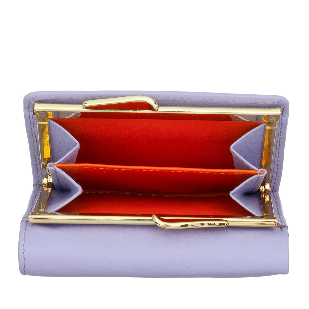 Carteira feminina pequena DUDU em couro RFID com porta-moedas Compact Click Clac e 6 porta-cartões