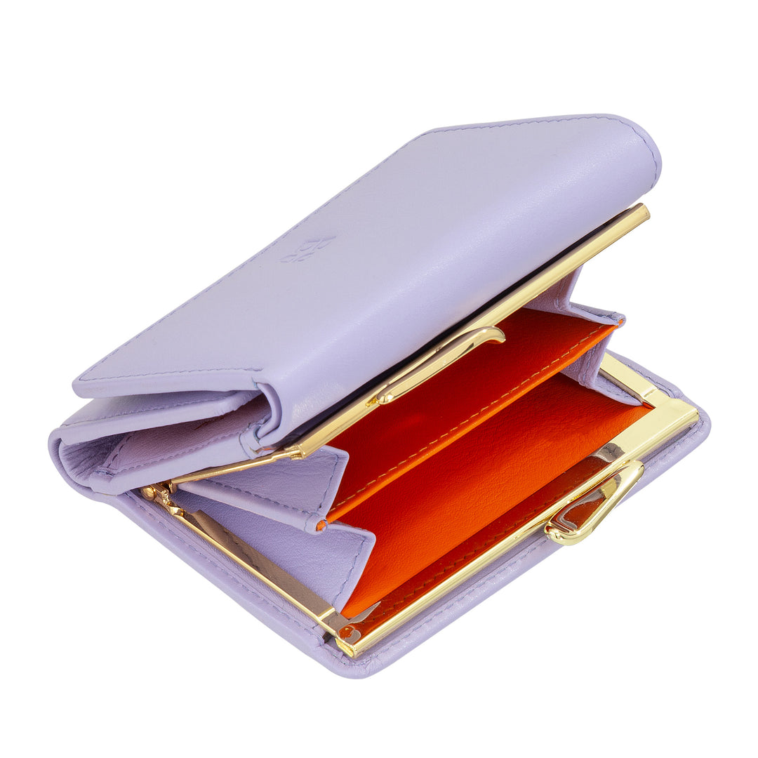 Carteira feminina pequena DUDU em couro RFID com porta-moedas Compact Click Clac e 6 porta-cartões