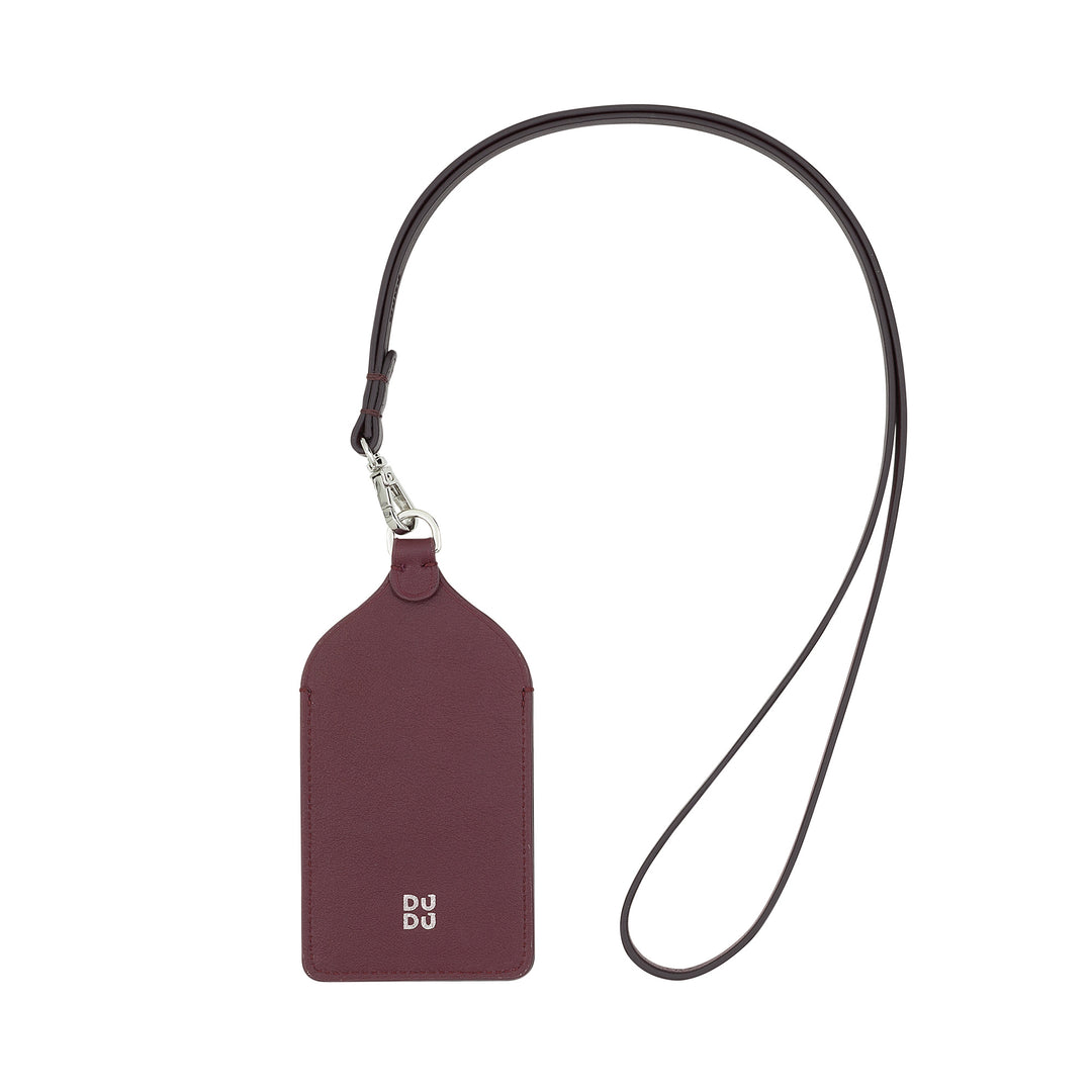 DUDU Leather Neck Badge Holder, with Detachable Cord, Credit Card Size Pass Holder, Badge Holder for Exhibitions Office