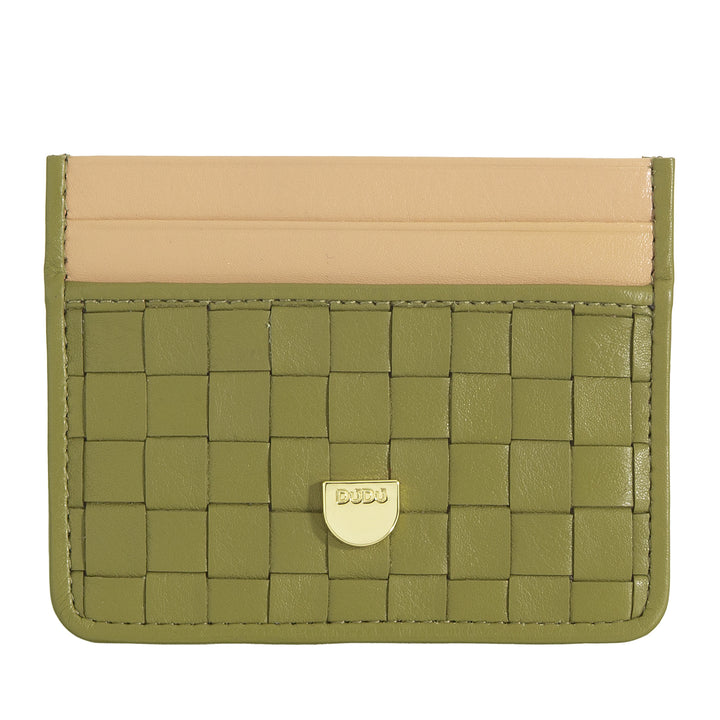 Soporte de tarjetas Dudu en Mujer de cuero tejido - Tarjeta delgada compacta compacta entrelazada, diseño elegante, soporte de tarjeta de crédito de bolsillo