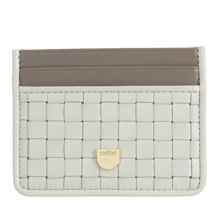 Soporte de tarjetas Dudu en Mujer de cuero tejido - Tarjeta delgada compacta compacta entrelazada, diseño elegante, soporte de tarjeta de crédito de bolsillo