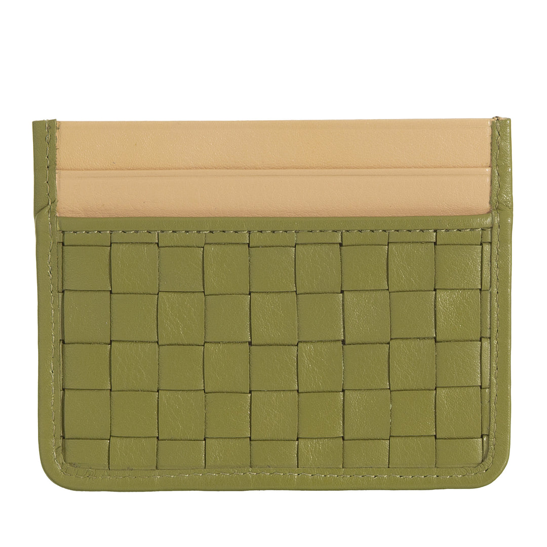 Soporte de tarjetas Dudu en Mujer de cuero tejido - Tarjeta delgada compacta compacta entrelazada, diseño elegante, soporte de tarjeta de crédito de bolsillo