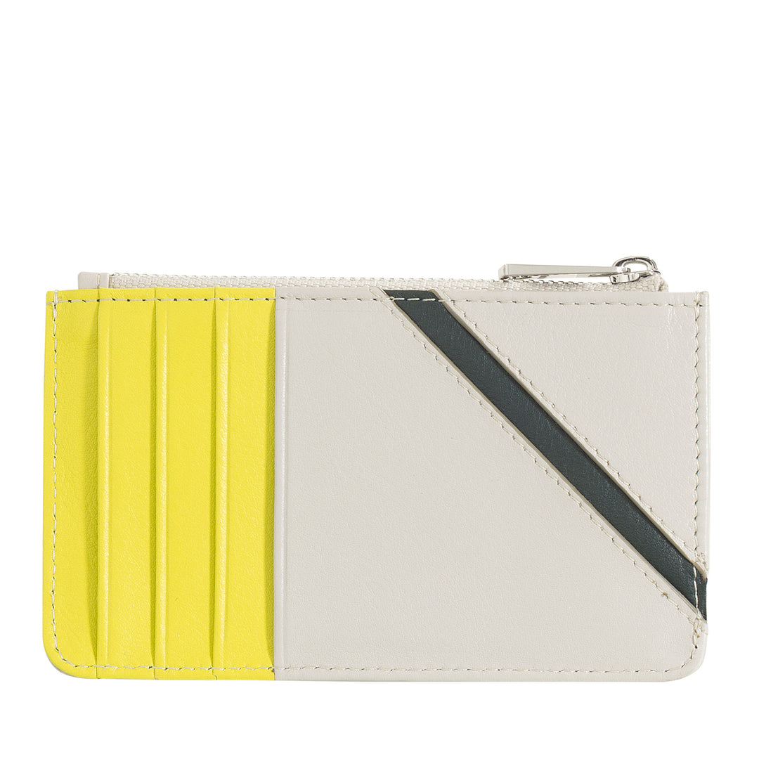 Cartes Dudu en cuir réel avec fermeture éclair - mince, porte-porte, porte de cartes - conception inspirée du tennis, lignes contrastées, compacte et unisexe