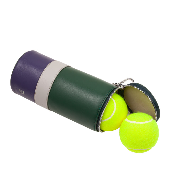 Dudu -houderhouder van tennis in echt leer, limited edition, 3 ballen buis, zip sluiting, aanval met karabijnhaak