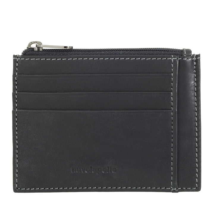 Nuvola leather leather leather leather man - woman - thin slim card with compartments and zip hinge pocket - elegant and compact
