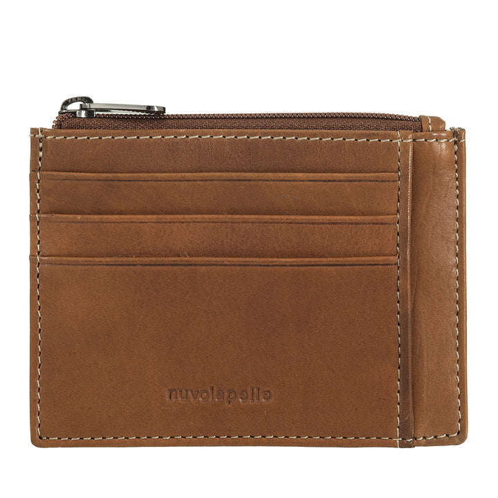 Nuvola leather leather leather leather man - woman - thin slim card with compartments and zip hinge pocket - elegant and compact