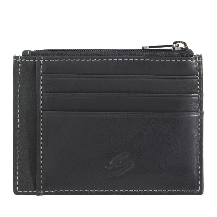 Nuvola leather leather leather leather man - woman - thin slim card with compartments and zip hinge pocket - elegant and compact