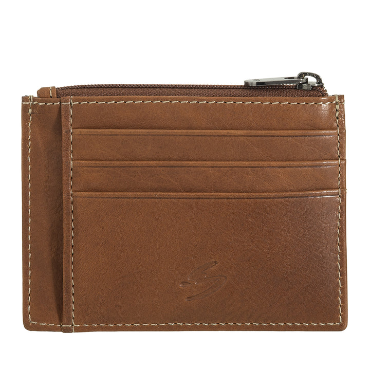 Nuvola leather leather leather leather man - woman - thin slim card with compartments and zip hinge pocket - elegant and compact