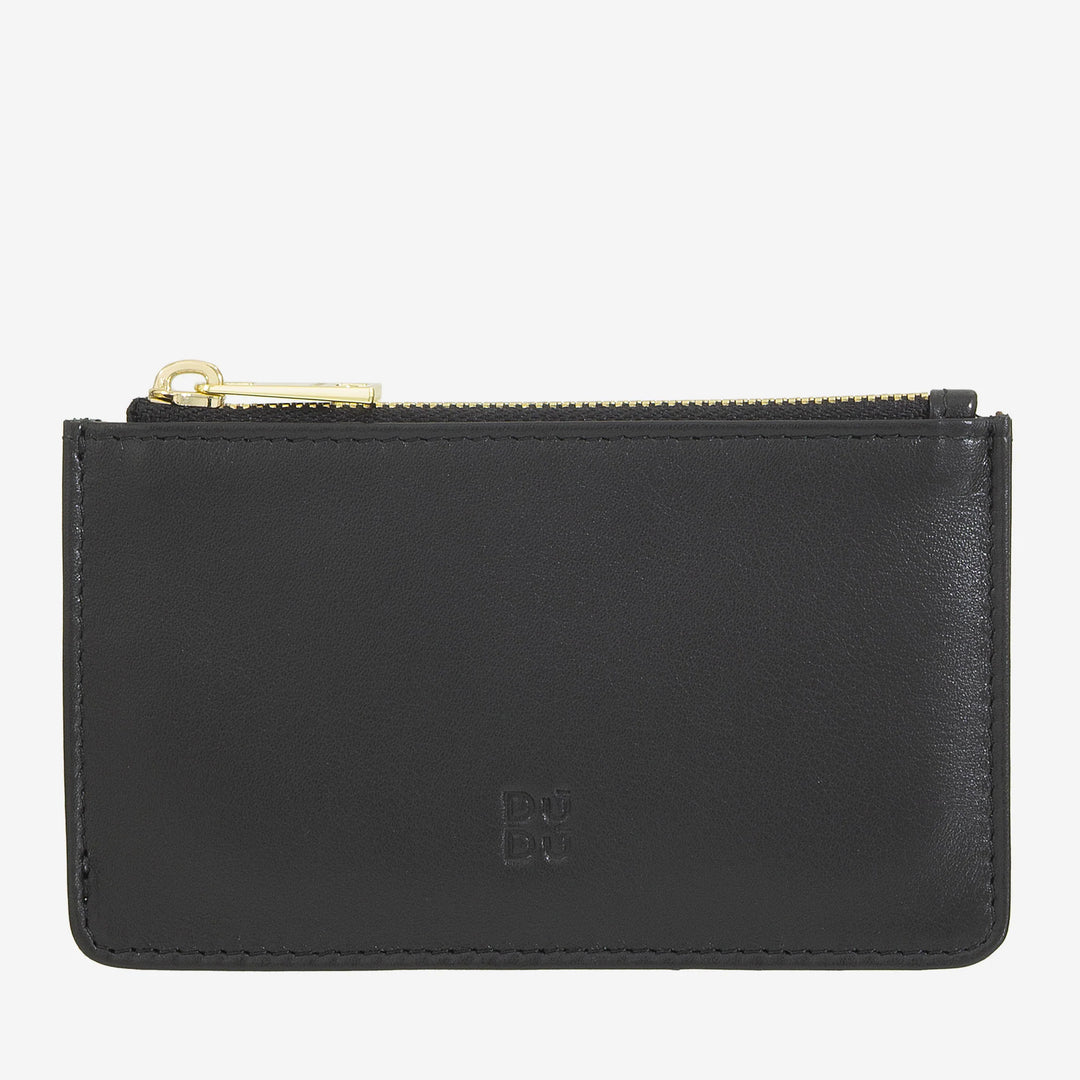 DUDU Porte-cartes de crédit en cuir pour hommes et femmes, petit portefeuille fin, 4 porte-cartes, avec fermeture à glissière