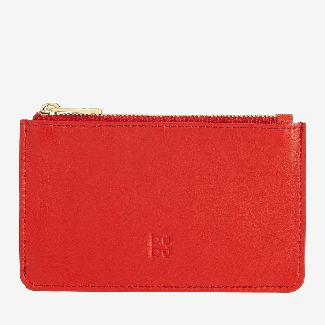 DUDU Porte-cartes de crédit en cuir pour hommes et femmes, petit portefeuille fin, 4 porte-cartes, avec fermeture à glissière