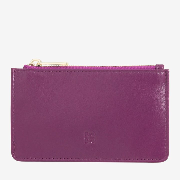 DUDU Porte-cartes de crédit en cuir pour hommes et femmes, petit portefeuille fin, 4 porte-cartes, avec fermeture à glissière