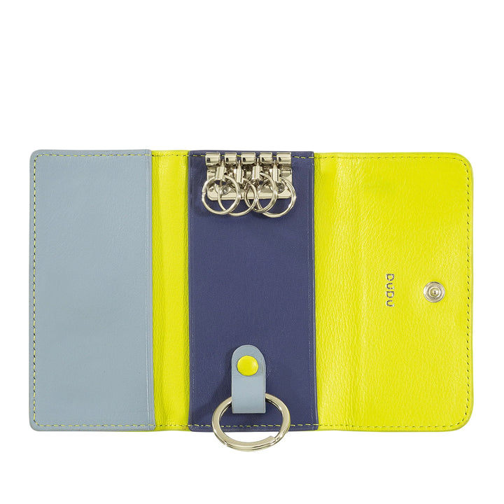 DUDU Schlüsseletui aus farbigem Leder mit 5 Ringen für Autoschlüssel zu Hause, minimalistisches Design, mit Knopf