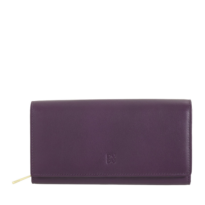 DUDU Cartera Mujer de Piel RFID Diseño Colorido Largo con Monedero Cremallera 18 Tarjeteros y Cierre con Botón