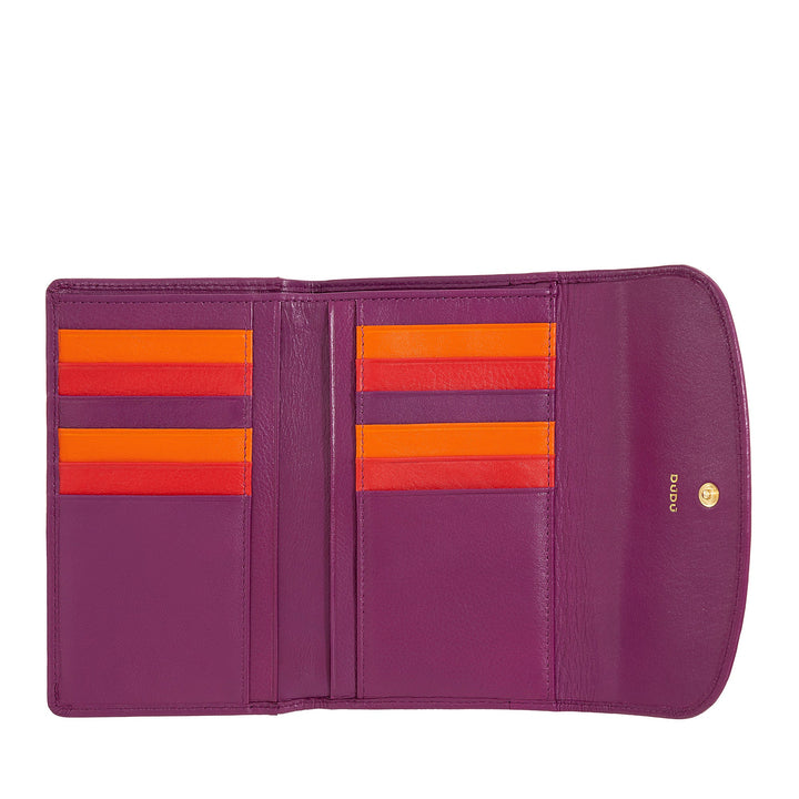 DUDU Cartera de Mujer en Piel Suave de Color, Monedero con Monedero con Cremallera, 12 Tarjeteros, Multicolor