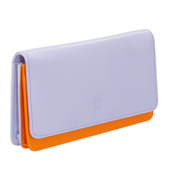 Carteira feminina grande DUDU em sachê RFID de couro macio multicolorido