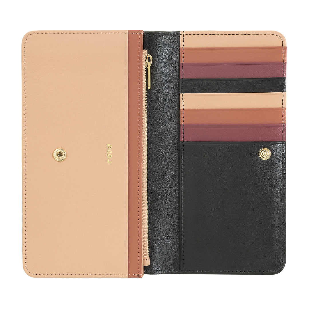 Carteira feminina grande DUDU em sachê RFID de couro macio multicolorido