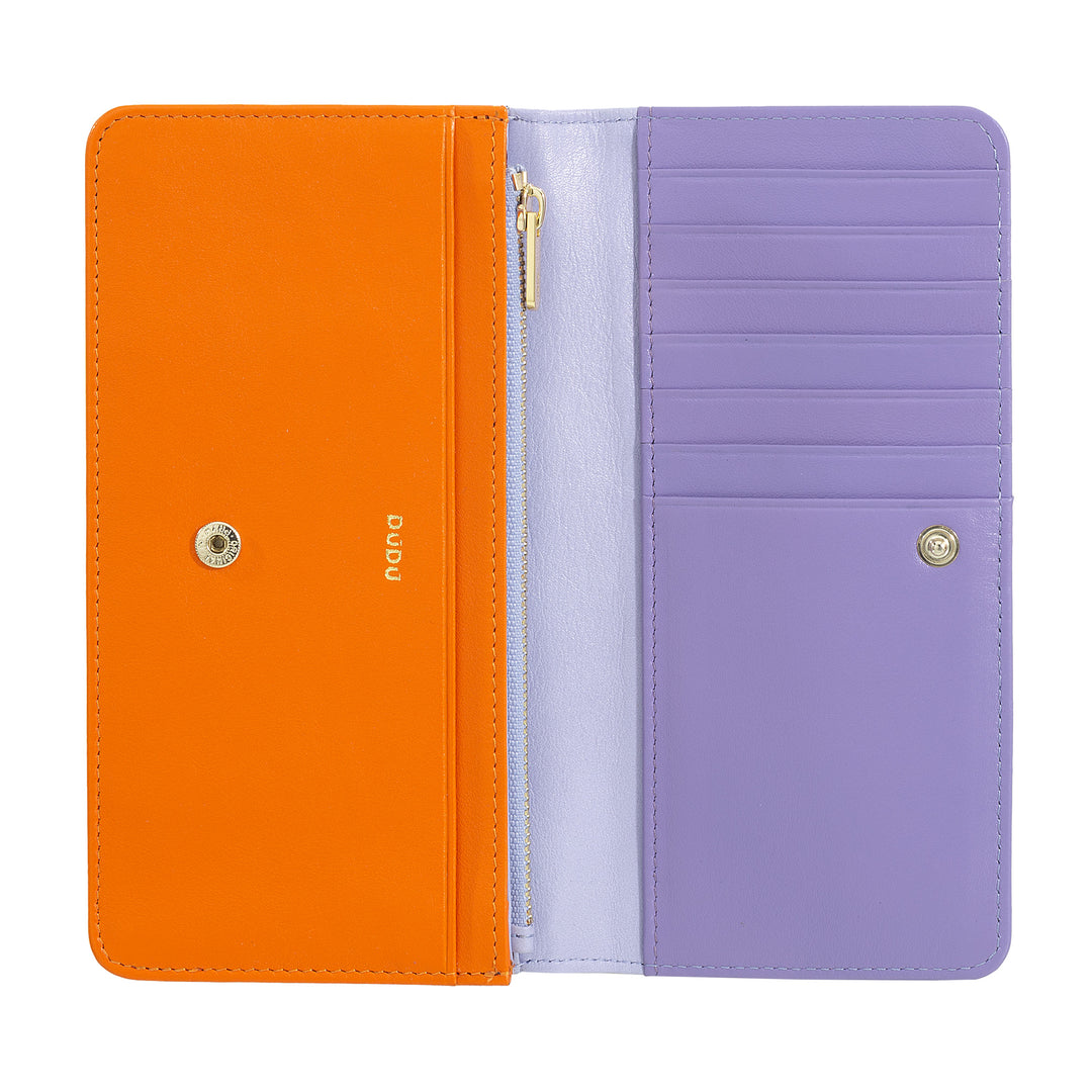 Carteira feminina grande DUDU em sachê RFID de couro macio multicolorido