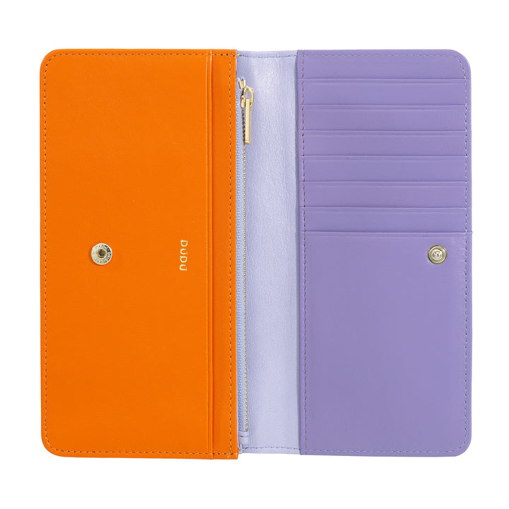Carteira feminina grande DUDU em sachê RFID de couro macio multicolorido