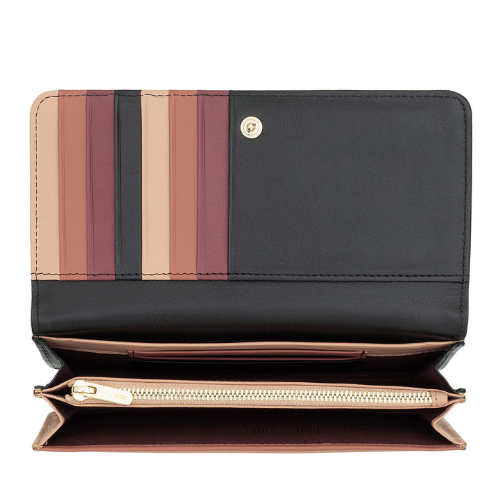 Carteira feminina grande DUDU em sachê RFID de couro macio multicolorido