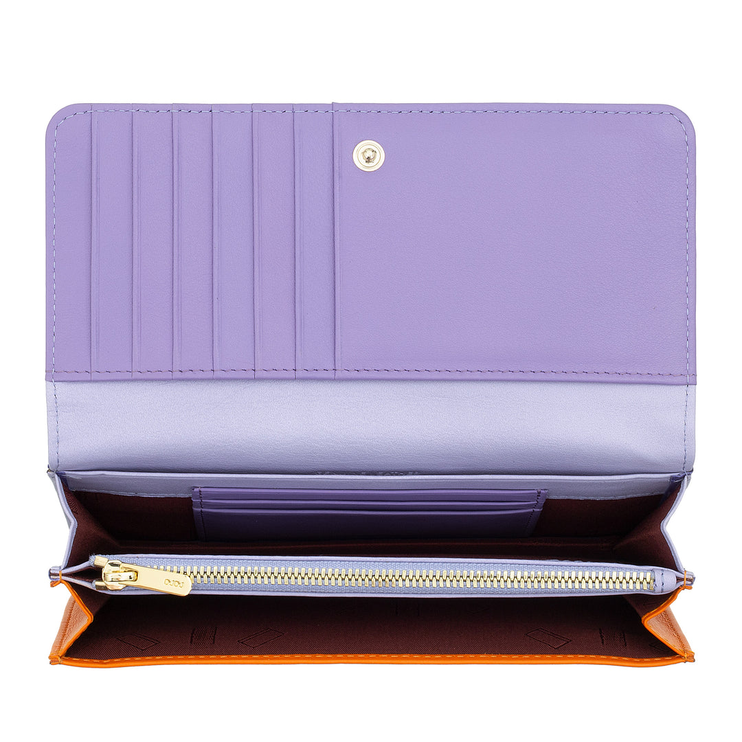 Carteira feminina grande DUDU em sachê RFID de couro macio multicolorido