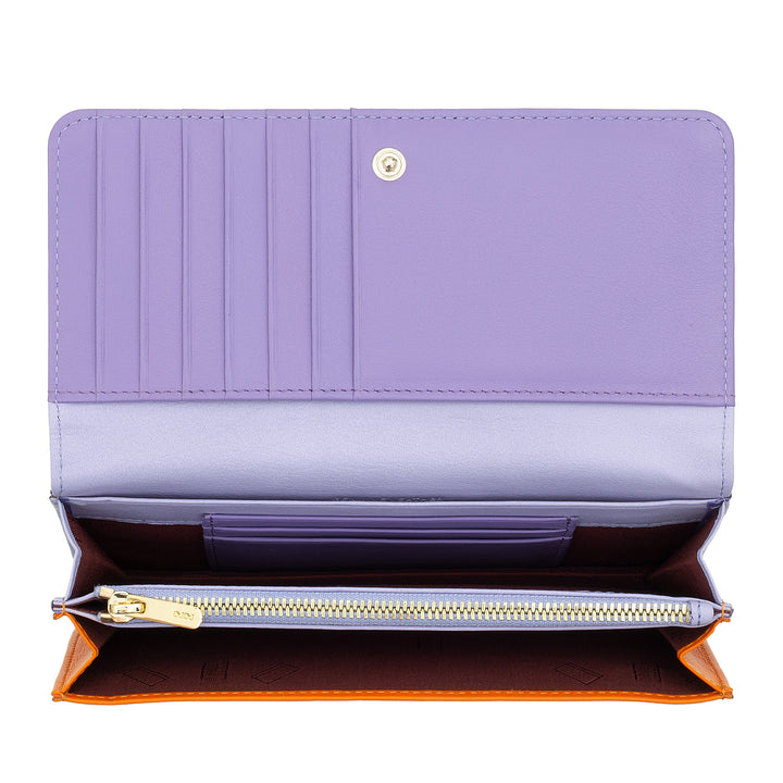 Carteira feminina grande DUDU em sachê RFID de couro macio multicolorido