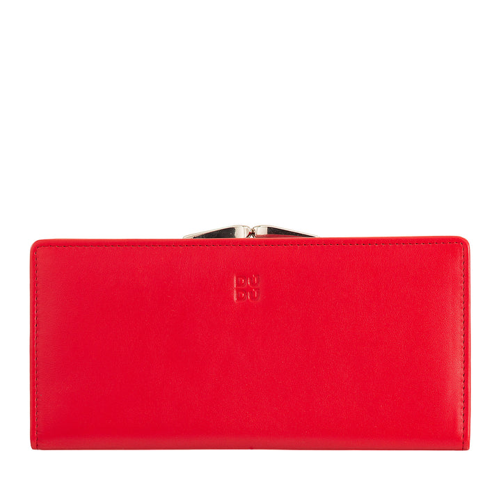 DUDU stor damelommebok i ekte skinn med RFID-beskyttelse, kredittkortholder med myntlommebok Clic Clac, fargerik sedellommebok