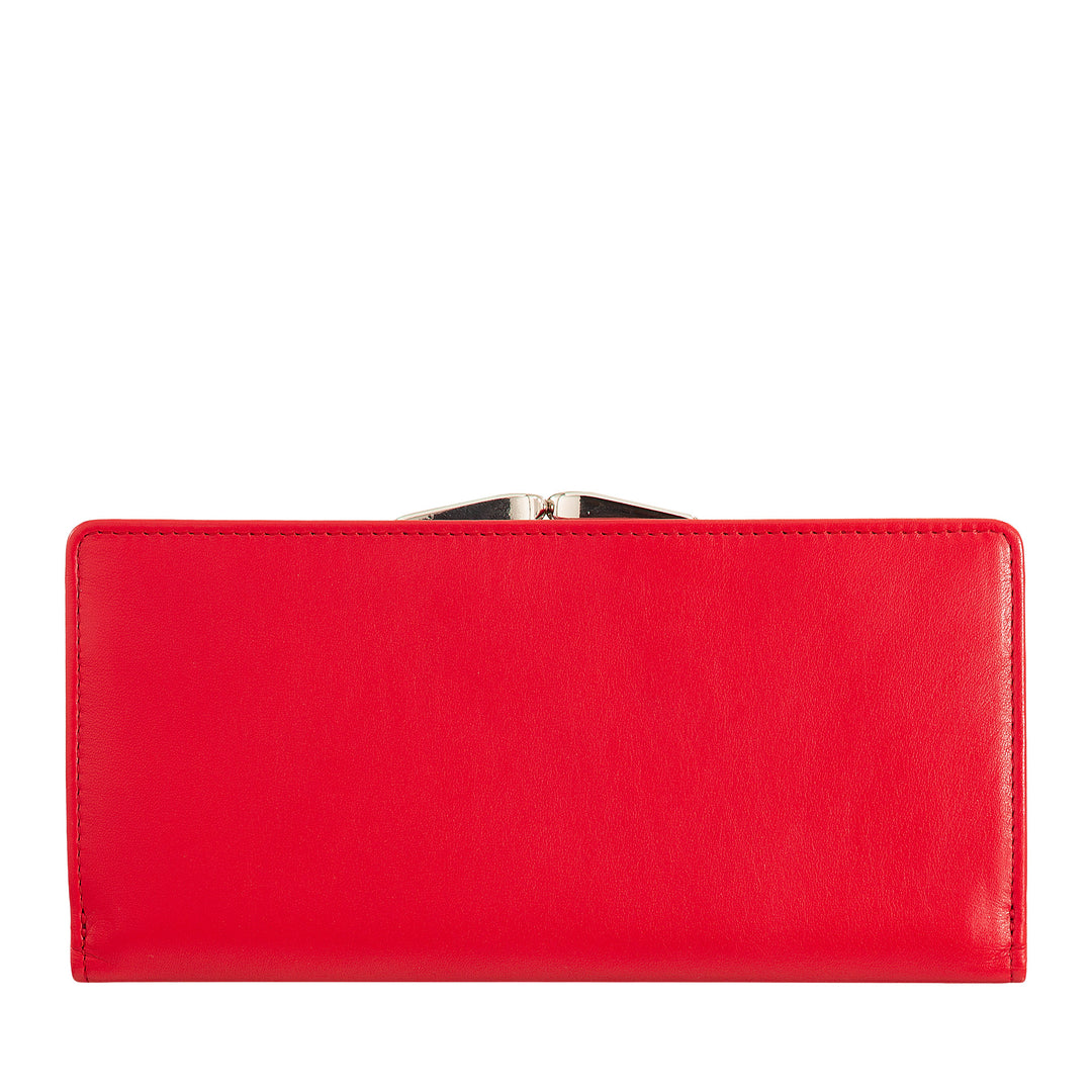 DUDU stor damelommebok i ekte skinn med RFID-beskyttelse, kredittkortholder med myntlommebok Clic Clac, fargerik sedellommebok