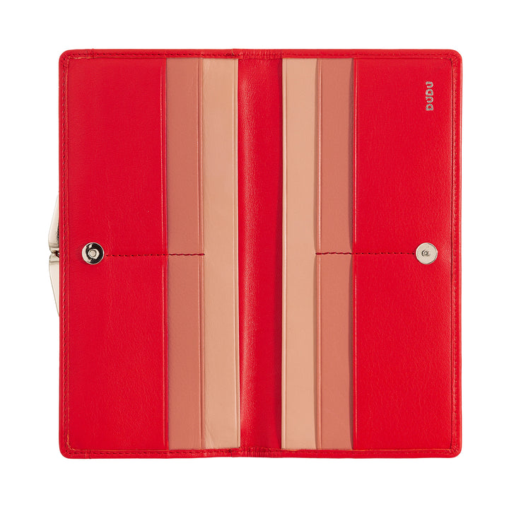 DUDU stor damelommebok i ekte skinn med RFID-beskyttelse, kredittkortholder med myntlommebok Clic Clac, fargerik sedellommebok