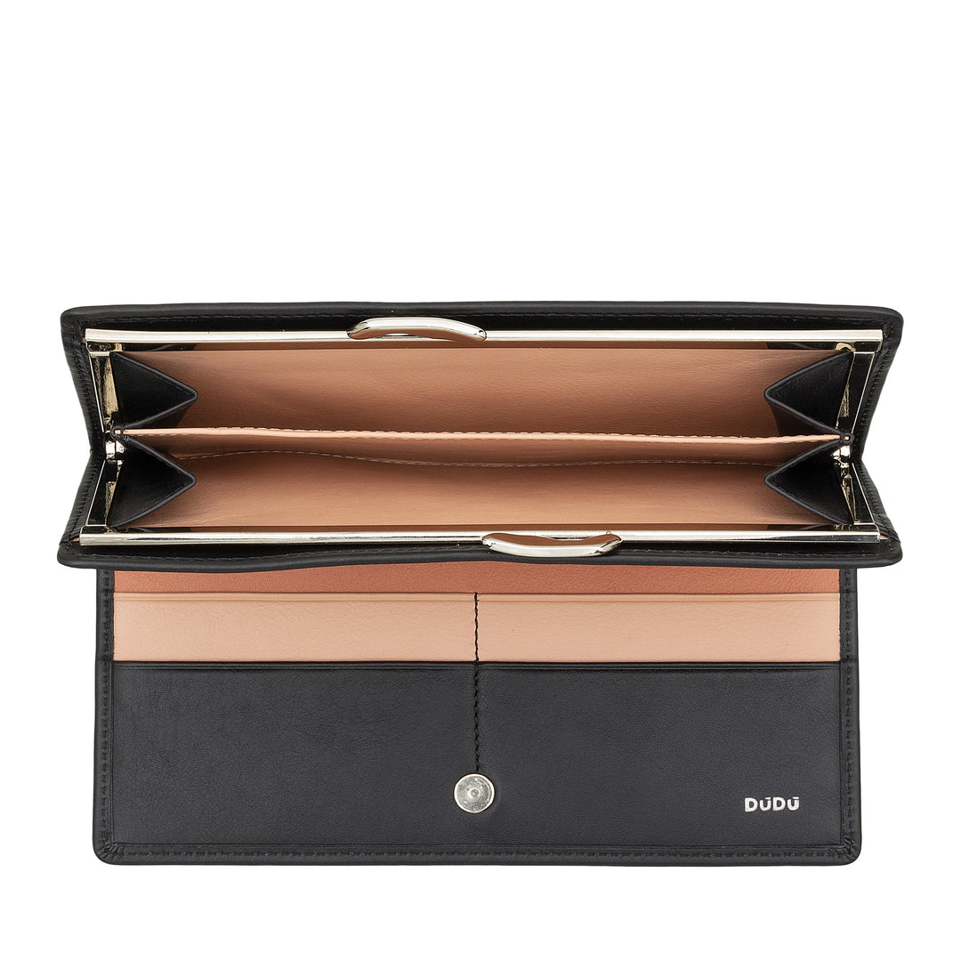 DUDU Women's World True Lederwelt mit RFID -Schutz, Kreditkartenhalter mit Borsellino Clac Portamonete, farbige Banknoten Portflows