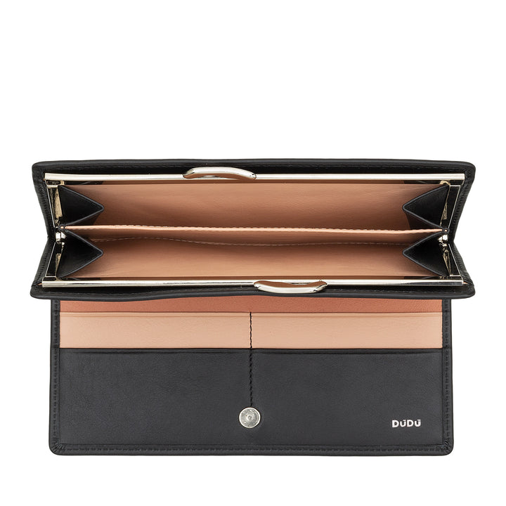 DUDU Women's World True Lederwelt mit RFID -Schutz, Kreditkartenhalter mit Borsellino Clac Portamonete, farbige Banknoten Portflows