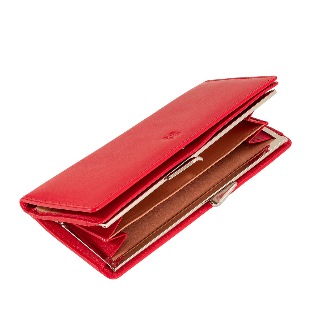 DUDU stor damelommebok i ekte skinn med RFID-beskyttelse, kredittkortholder med myntlommebok Clic Clac, fargerik sedellommebok