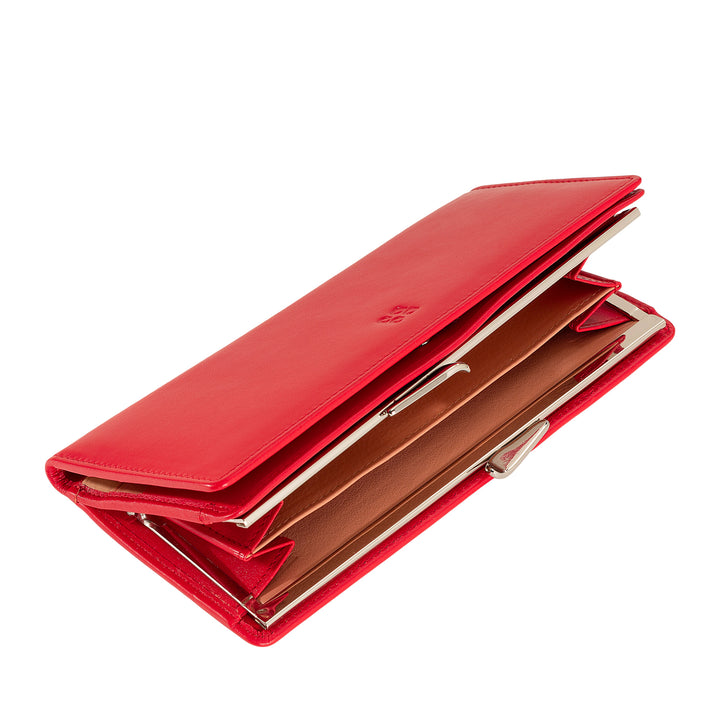 DUDU stor damelommebok i ekte skinn med RFID-beskyttelse, kredittkortholder med myntlommebok Clic Clac, fargerik sedellommebok