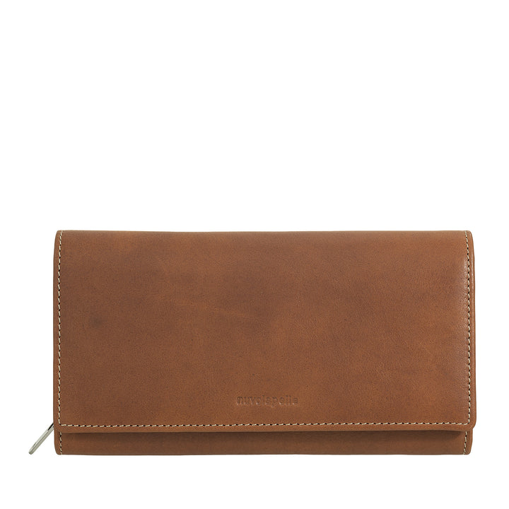 Nuvola leather wallet large woman leather - door holder and large cards with multiple compartments and elegant button closure