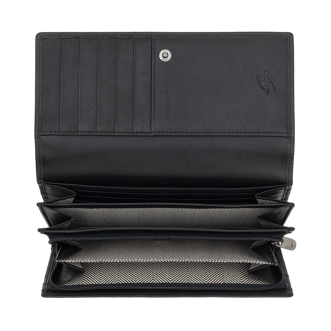 Nuvola leather wallet large woman leather - door holder and large cards with multiple compartments and elegant button closure
