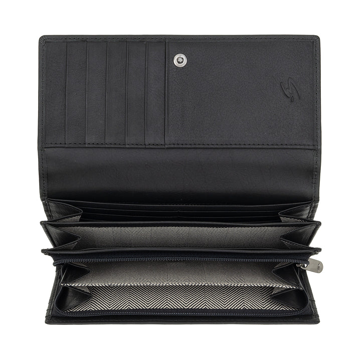 Nuvola leather wallet large woman leather - door holder and large cards with multiple compartments and elegant button closure