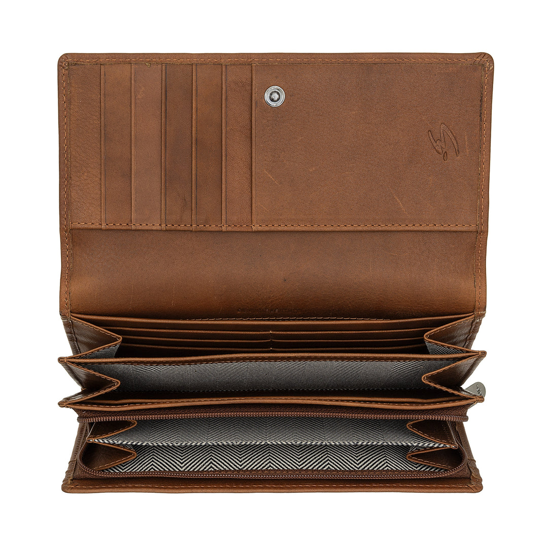 Nuvola leather wallet large woman leather - door holder and large cards with multiple compartments and elegant button closure