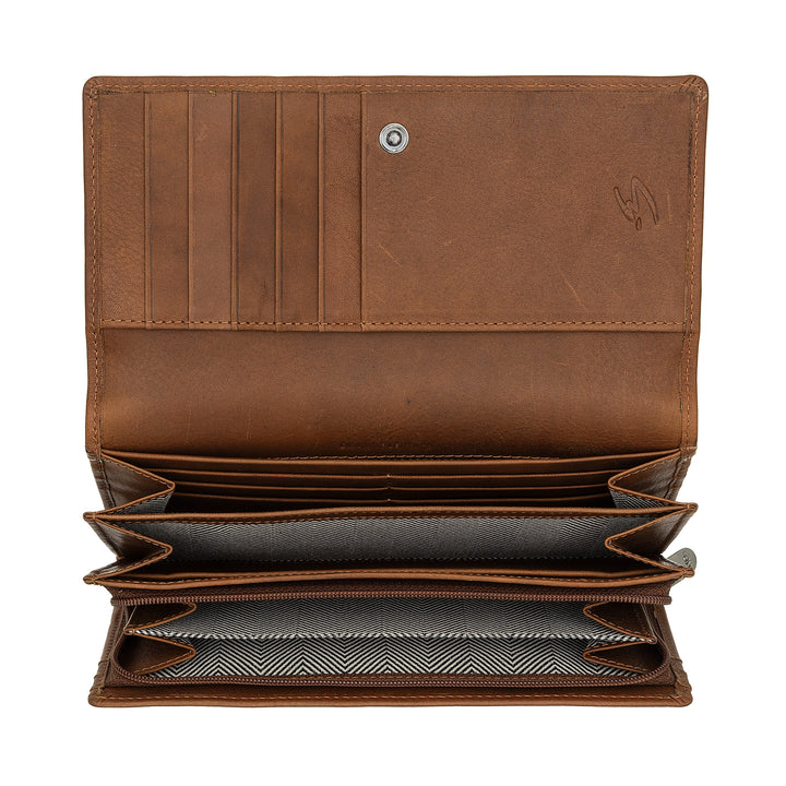 Nuvola leather wallet large woman leather - door holder and large cards with multiple compartments and elegant button closure