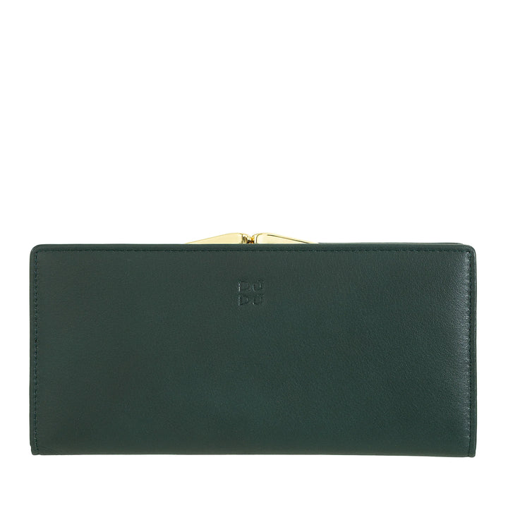 DUDU Cartera Grande para Mujer de Piel Auténtica con Protección RFID, Tarjetero con Monedero Clic Clac, Billetera Colorida