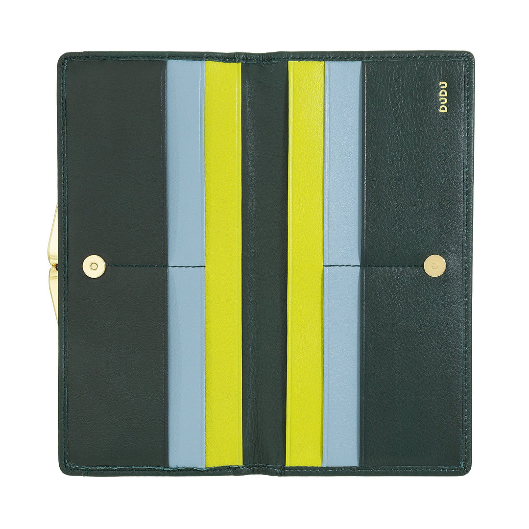 DUDU Cartera Grande para Mujer de Piel Auténtica con Protección RFID, Tarjetero con Monedero Clic Clac, Billetera Colorida