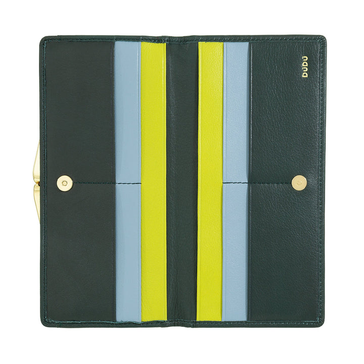 DUDU Cartera Grande para Mujer de Piel Auténtica con Protección RFID, Tarjetero con Monedero Clic Clac, Billetera Colorida