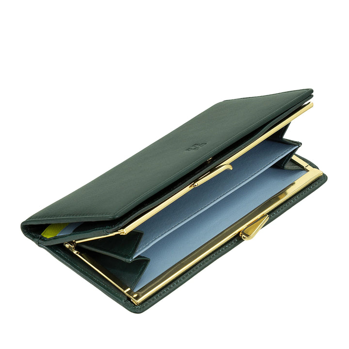 DUDU Cartera Grande para Mujer de Piel Auténtica con Protección RFID, Tarjetero con Monedero Clic Clac, Billetera Colorida