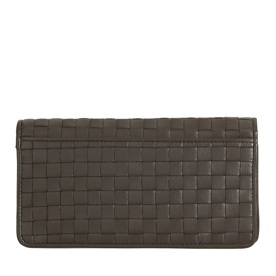 Carteira feminina trançada DUDU em couro genuíno – porta-moedas com zíper, porta-cartões e compartimentos, design elegante feito à mão