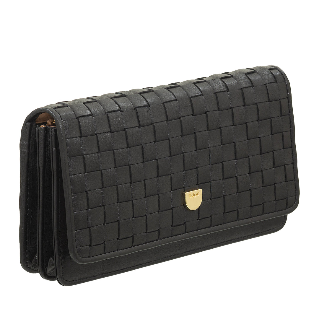 DUDU Portafoglio Donna Intrecciato in Vera Pelle – Portamonete con Zip, Porta Carte Banconote e Scomparti, Elegante Design Artigianale