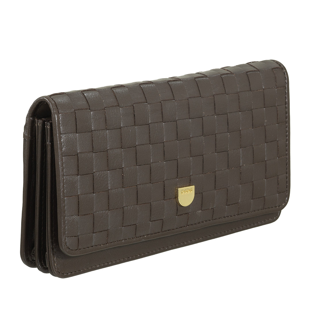 Carteira feminina trançada DUDU em couro genuíno – porta-moedas com zíper, porta-cartões e compartimentos, design elegante feito à mão